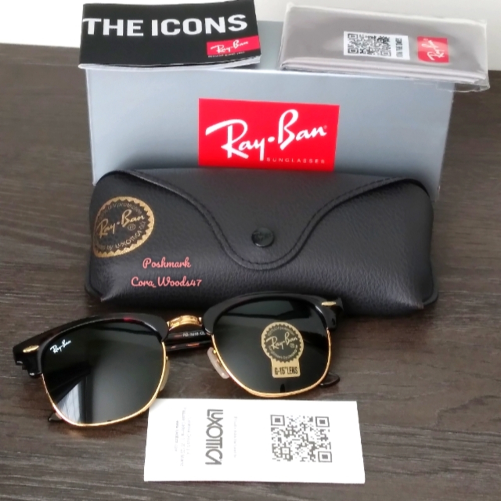 RayBan Clubmaster Green Lenses RB3016 Tortoise Frame Unisex New - Picture 2 of 16